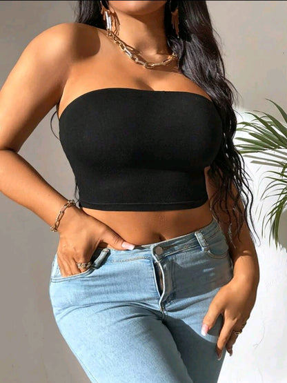INAWLY Haut Décontracté Sans Bretelles De Couleur Unie Pour Femmes De Grande Taille