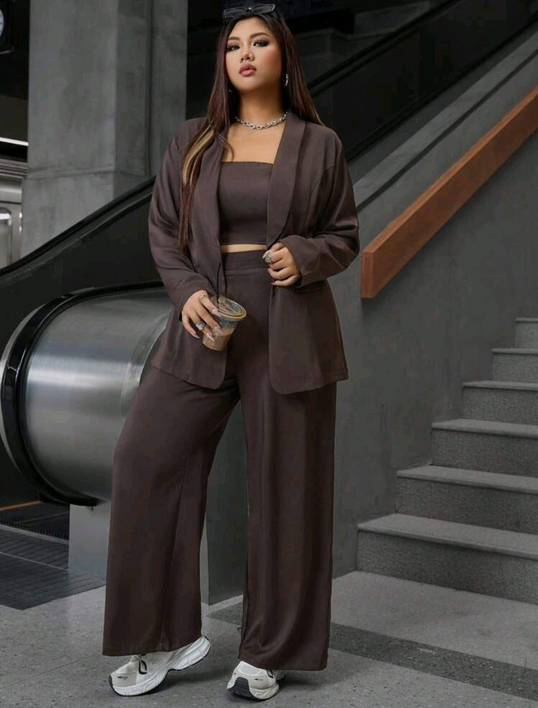 Calvaya Ensemble costume d'affaires de 3 pièces en grande taille pour femmes : blazer élégant et décontracté de couleur unie