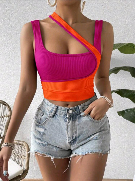 Breezaya Débardeur femme avec détails à l'effet découpé et effet blocs de couleurs
