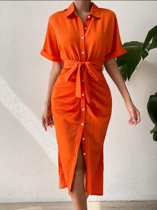 Rafferiza Robe Chemise À Ruché À Bouton Ceinturé