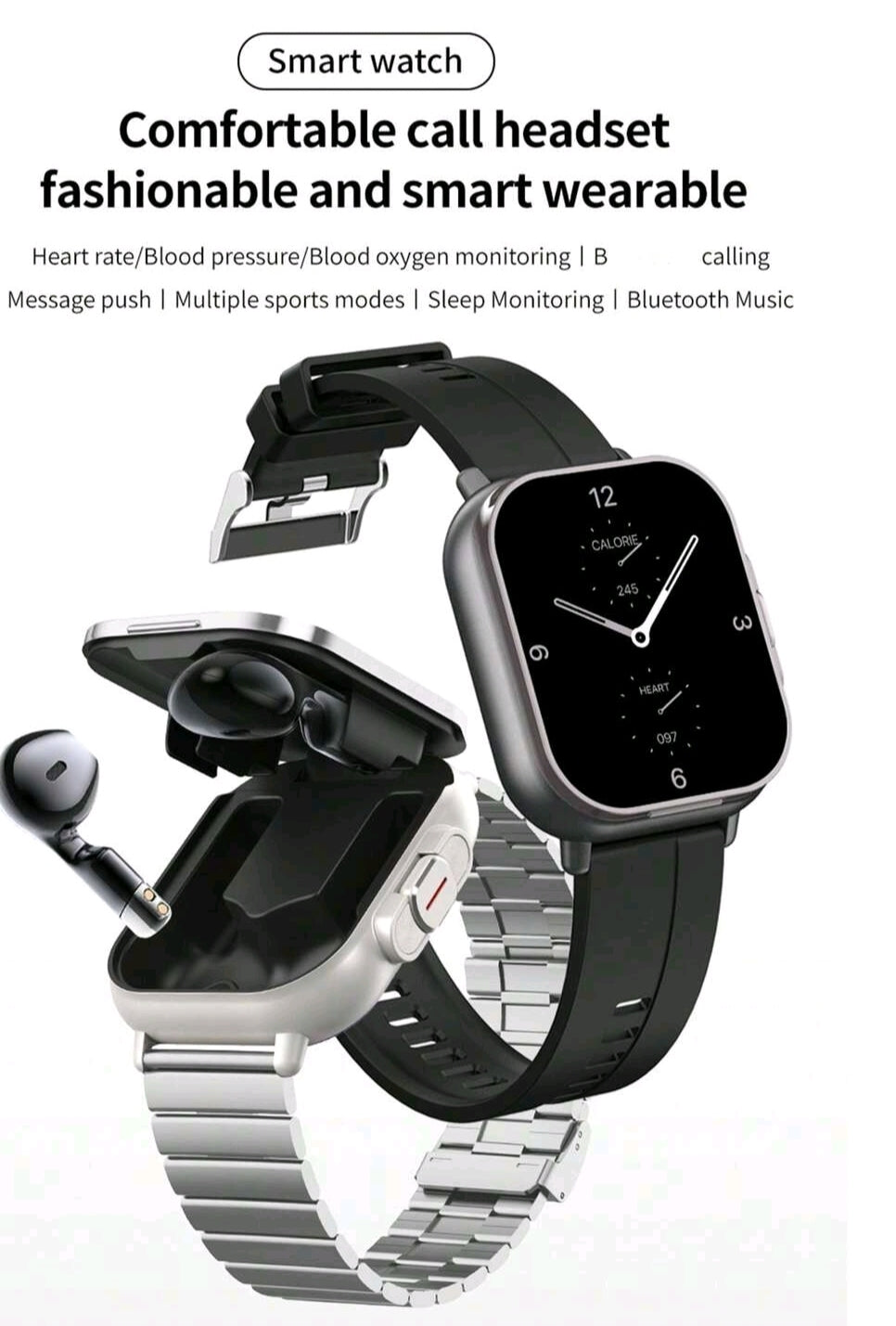 Écouteurs + Montre connectée 2 en 1, sensation améliorée, appel sans fil , double bracelet