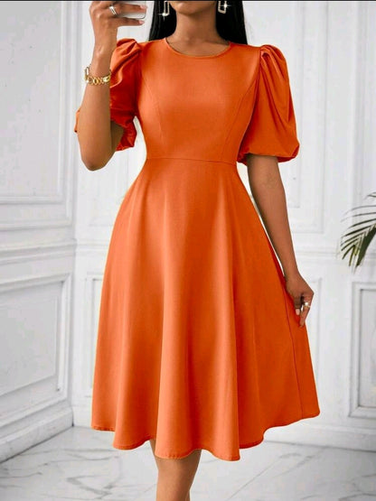 Lyxana Robe verte longue à manches bouffantes et évasée taillée pour femmes, tenue maxi pour femmes au printemps/été