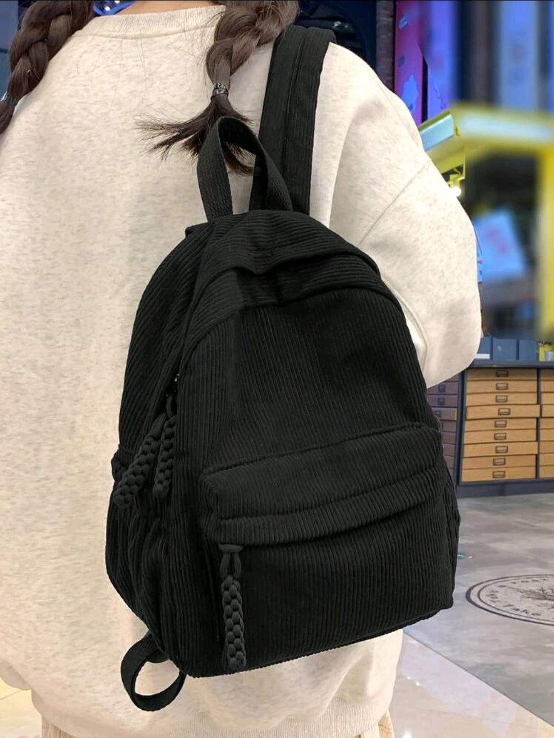 Petit sac à dos en velours côtelé couleur unie, sac à dos tendance, sac pour l'école, sac scolaire, sac à dos scolaire