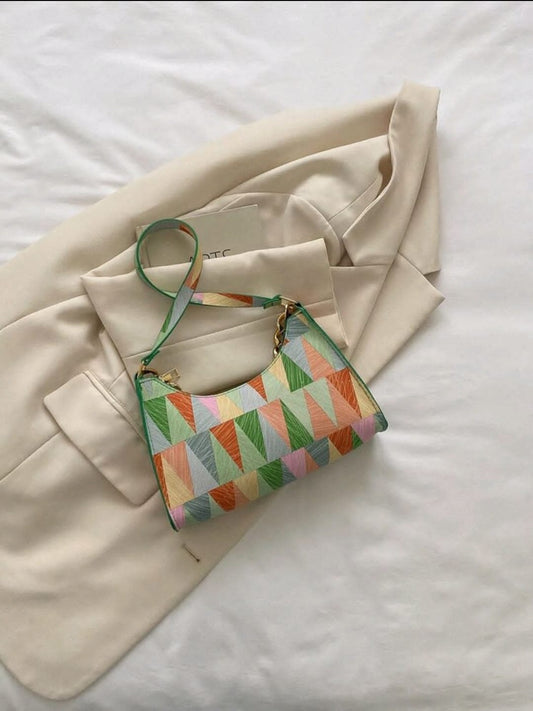 Sac à bandoulière minimaliste à motif nuage de décoration en acrylique à blocs de couleurs, mode de croissant