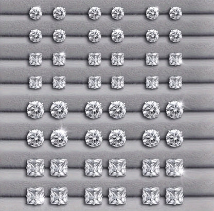 48 pièces/set Boucles d'oreilles à tige rondes et carrées en CZ pour femmes, design élégant et simple, cadeau de mode polyvalent et décontracté