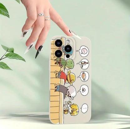Style de dessin animé minimaliste imprimé à la main Étui de téléphone blanc pour Iphone 16E/15/14/13/12/11/8/7 Pro Max Plus Mini XS, un étui de protection en silicone ultra-fin TPU élégant et beau, parfait en tant que cadeau de vacances ou d'anniversaire