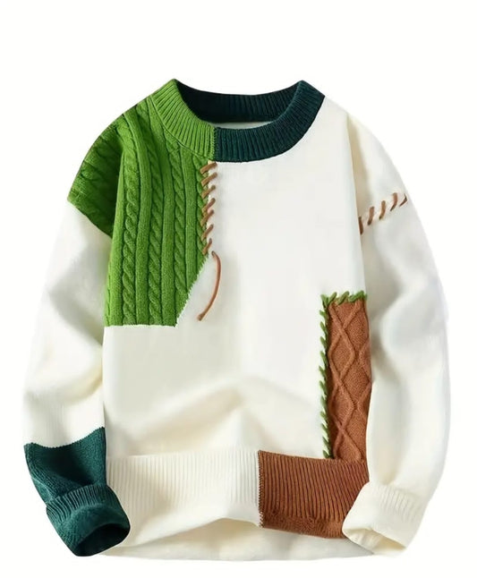 Pull Tricoté à Blocs de Couleur pour Hommes pour l'Automne et l'Hiver - Pull à Manches Longues Tendance et Polyvalent comme Cadeau