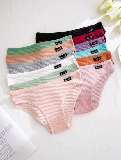 12 pièces Ensembles de culottes en tricot côtelé, respirants et confortables, sous-vêtements mignons pour filles