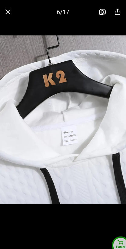 Sweat à capuche en polyester pour homme - Couleur unie, manches longues,