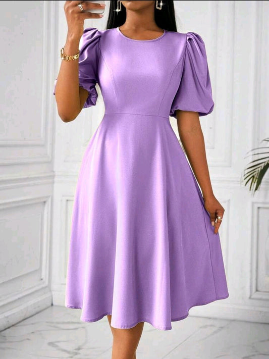 Lyxana Robe verte longue à manches bouffantes et évasée taillée pour femmes, tenue maxi pour femmes au printemps/été