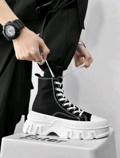 Baskets montantes en canevas casual pour hommes grandes tailles, chaussures de couple
