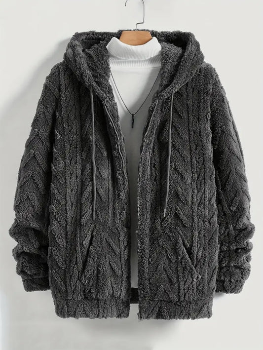 Veste à capuche en polaire de couleur unie pour homme, manteau à fermeture éclair