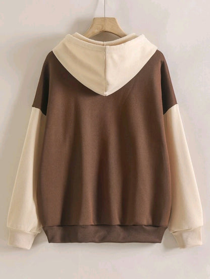 INAWLY sweat-shirt à capuche doublé en polaire avec poches à cordon de serrage, à blocs de couleurs, manches longues