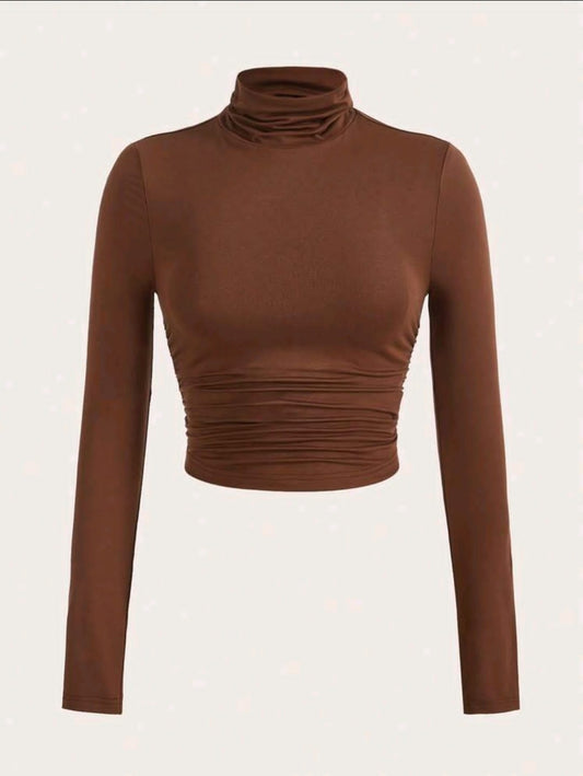 SHEIN EZwear T-shirt court froncé à col haut pour tenues de printemps