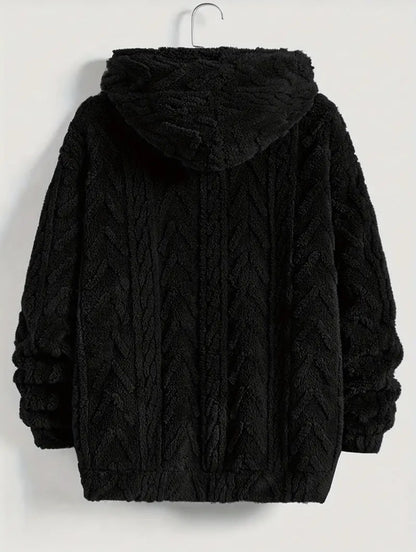 Veste à capuche en polaire de couleur unie pour homme, manteau à fermeture éclair
