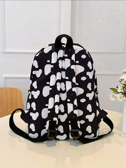 1 pièce Sac à dos motif vache pour la rentrée scolaire, sac d'étudiant haute capacité avec compartiment pour ordinateur