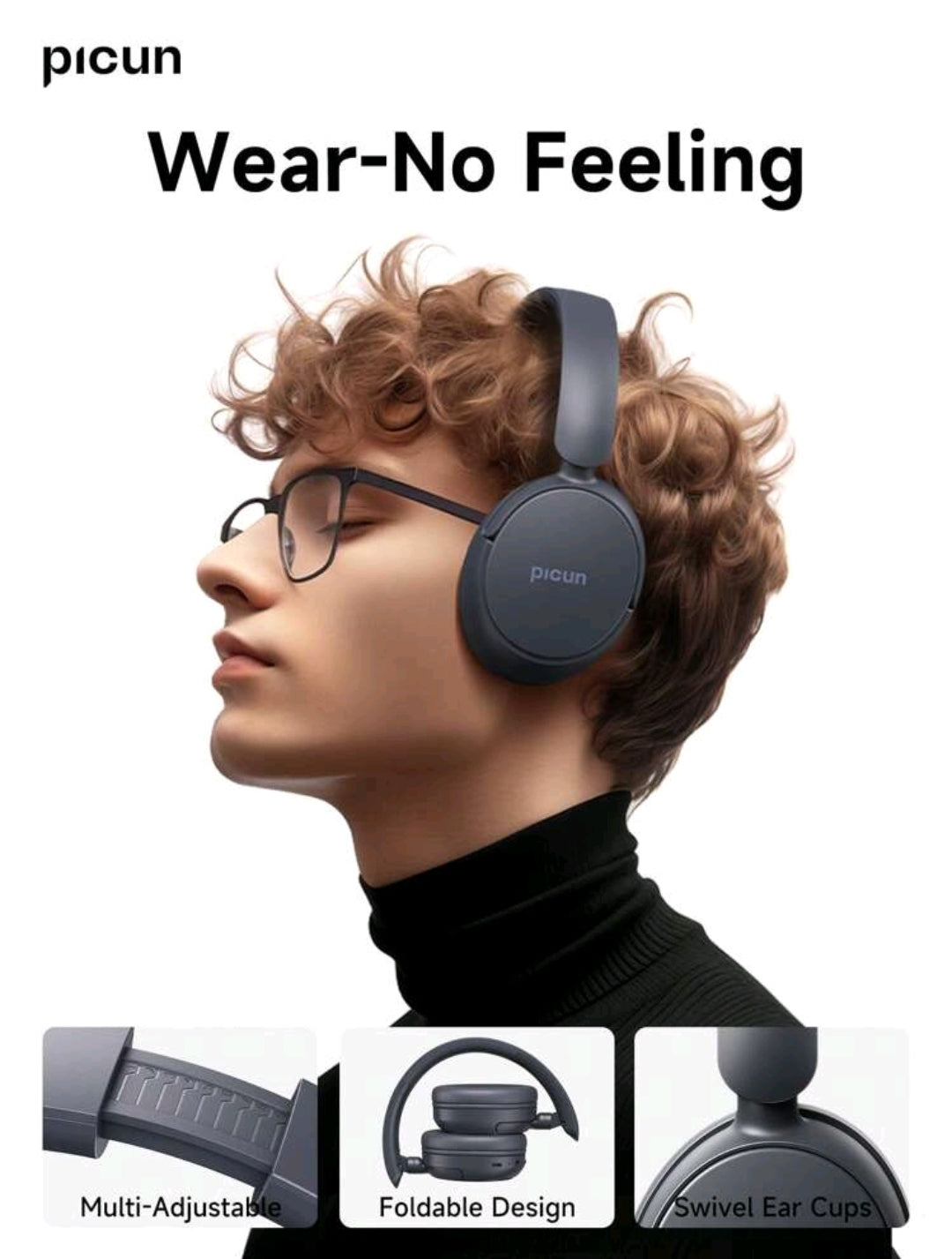 Picun Casque sans fil Picun B5, suppression du bruit d'appel ENC HD, audio dynamique 3D, double connexion, autonomie de 72 heures, pour PC mobile de bureau à domicile de voyage.
