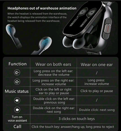 Écouteurs + Montre connectée 2 en 1, sensation améliorée, appel sans fil , double bracelet