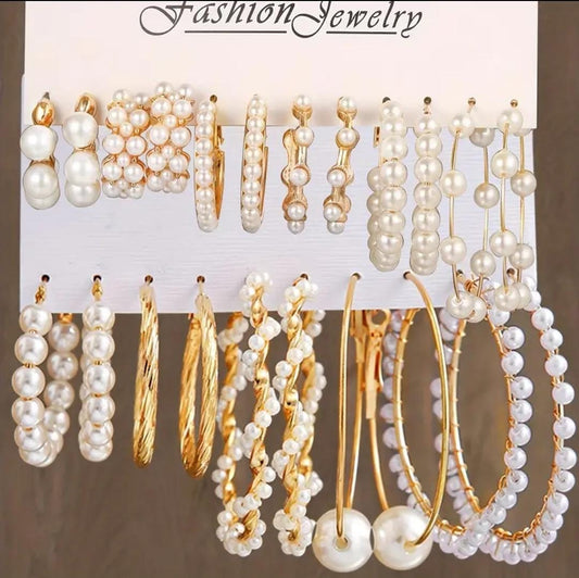 Ensemble de Boucles d'Oreilles Rétro à la Mode avec Perles d'Imitation