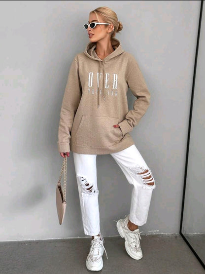 Cottnline sweat-shirt à capuche avec cordon de serrage et poche kangourou avec motif de lettres