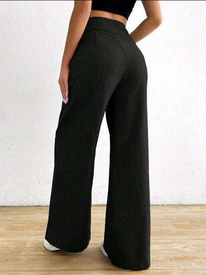 Rafferiza 1 pièce Pantalon casual noir ample asymétrique à la taille pour femmes
