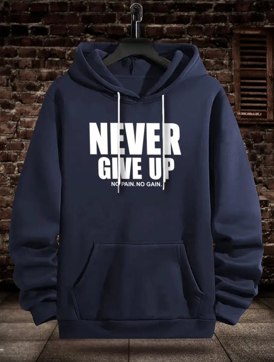 Sweat à capuche imprimé "Never Give Up" - Sweat-shirt en tricot de polyester avec capuche