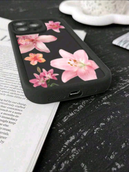 1 pièce Coque de téléphone TPU antichoc avec motif floral de lis rose minimaliste, compatible avec 16 Pro Max/15 Plus/14/13/12/11/8P/XS Max et Galaxy S24 Ultra/S23 FE/S22/S21/S20/A52S/A15/A03
