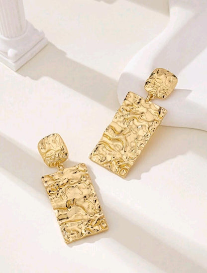 1 paire de boucles d'oreilles vintage longues et plissées avec déclaration géométrique tendance