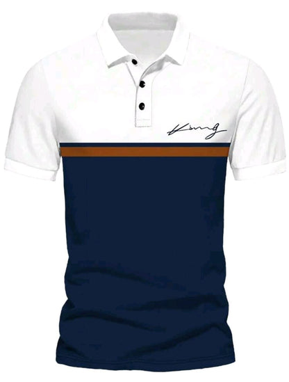 Manfinity Dauomo Chemise polo décontractée pour hommes à rayures estivales à manches courtes avec impression de lettres, pour le travail ou les loisirs