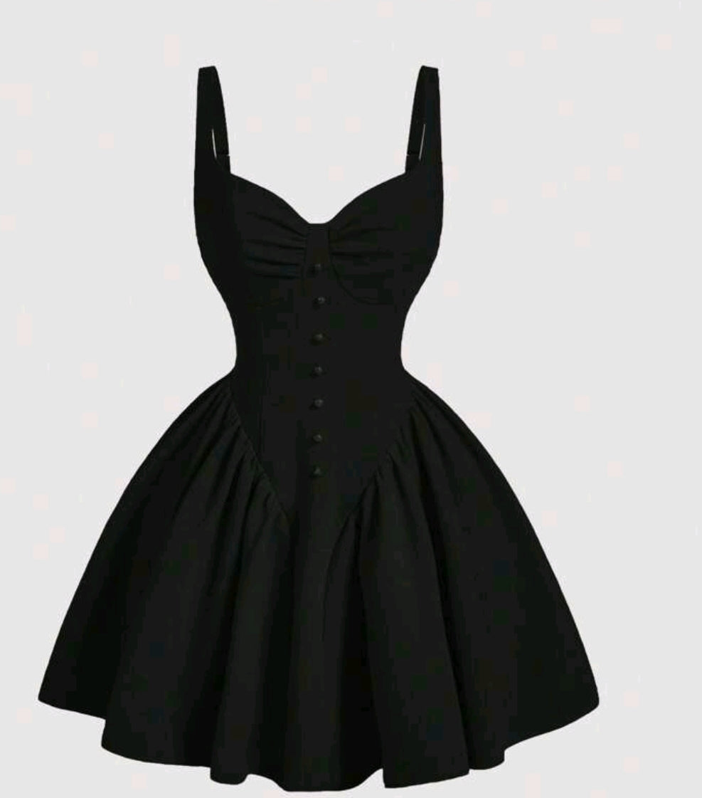 Robe noir à manches courtes pour femmes avec décorations plissées