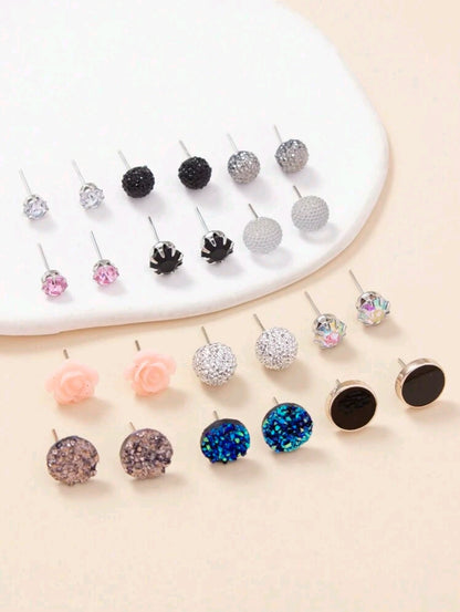 1 set 12 paires/set boucles d'oreilles à fleurs et cristaux pour femme, parfait comme cadeau