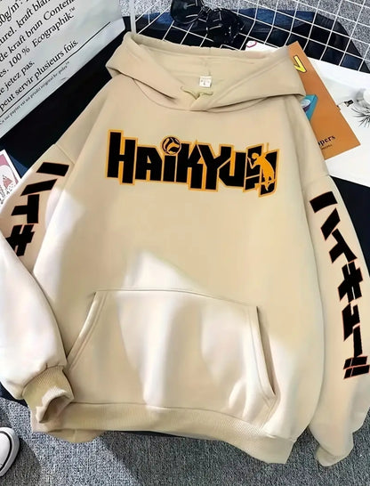 Pull-over Oversize Homme à Imprimé Anime Noir - Sweat à Capuche avec Lettres Audacieuses, Manches Longues