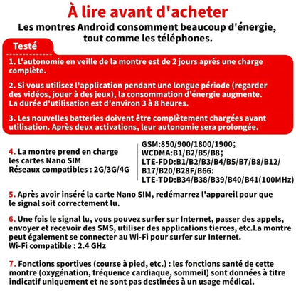 LOKMAT APPLLP 8 PRO 4g Montre connectée 1.85" grand écran rond HD, caméra HD