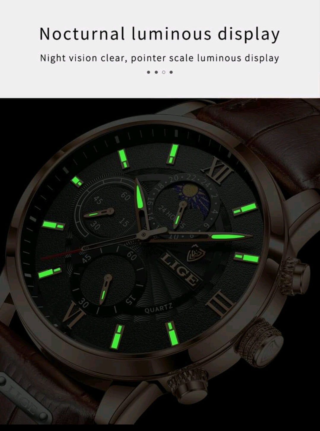 LIGE Montre quartz résistante à l