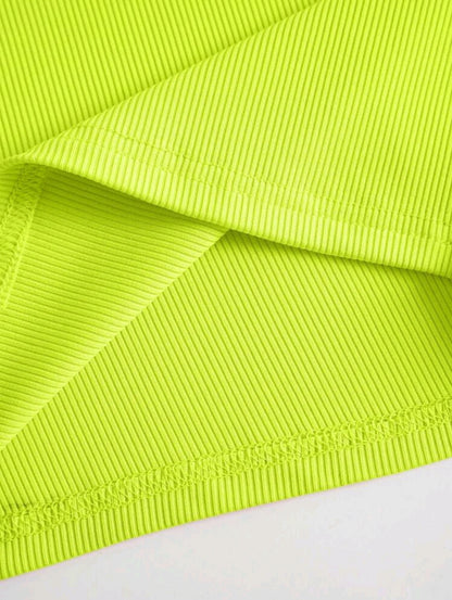INAWLY Haut De Réservoir En Maille Côtelée Vert Fluo Avec Épaule Dénudée Pour L'été