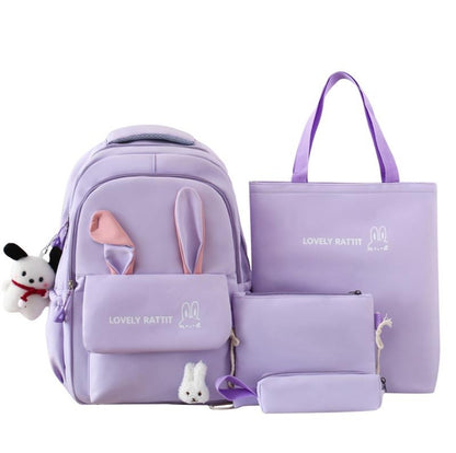 Ensemble de quatre sacs à dos pour femmes, cartable d'étudiant avec oreilles de lapin, sac à dos de protection de la colonne vertébrale de grande capacité