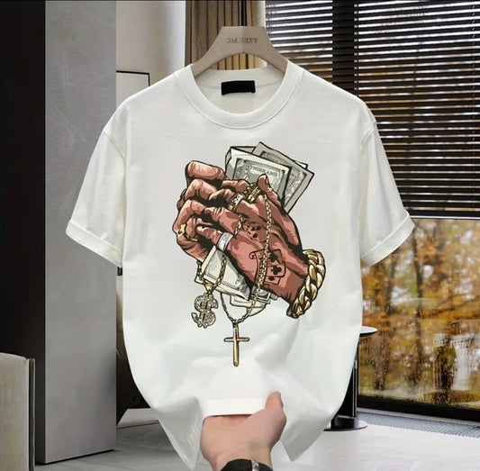 T-shirt Homme Coupe Large en Coton à Motif - Manches Courtes, Style Décontracté Été