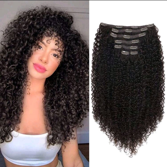 Extensions de cheveux à clipser - 140G de cheveux synthétiques brun foncé Extensions de cheveux bouclés Jerry à clipser pour extensions et postiches (2# 24 pouces)(Pack de 7)