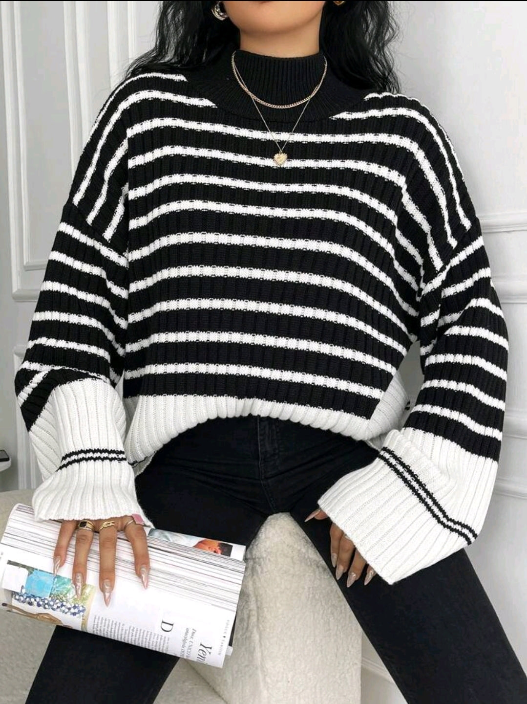 Pull-shirt à manches raglan avec motif rayé, pour l'hiver