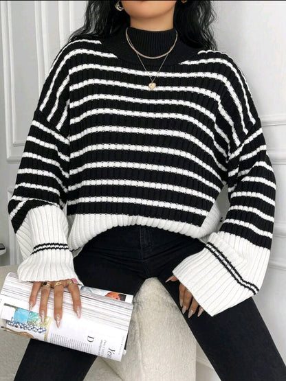 Pull-shirt à manches raglan avec motif rayé, pour l'hiver