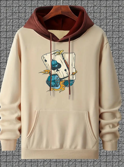 Sweat à Capuche Tendance pour Homme avec Imprimé de Cartes de Poker -