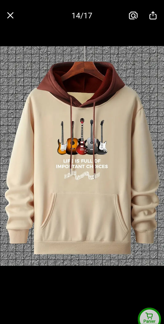 Sweat à Capuche Tendance pour Homme avec Imprimé Guitare