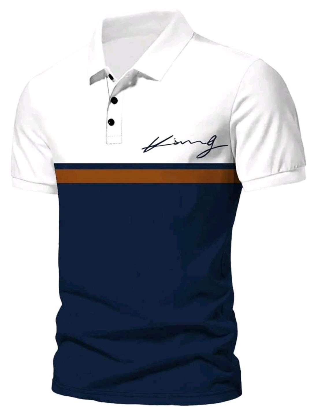 Manfinity Dauomo Chemise polo décontractée pour hommes à rayures estivales à manches courtes avec impression de lettres, pour le travail ou les loisirs