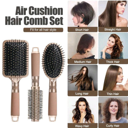 3 pièces Ensemble brosse et peigne Brosse plate Brosse lissante pour cheveux pour hommes et femmes, cheveux mouillés