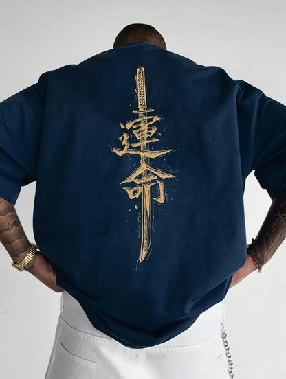 T-shirt décontracté à manches courtes pour hommes avec impression de sabre japonais