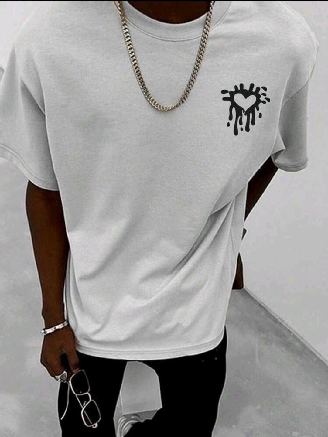 T-shirt décontracté d'été pour hommes à col rond à imprimé cœur et manches courtes