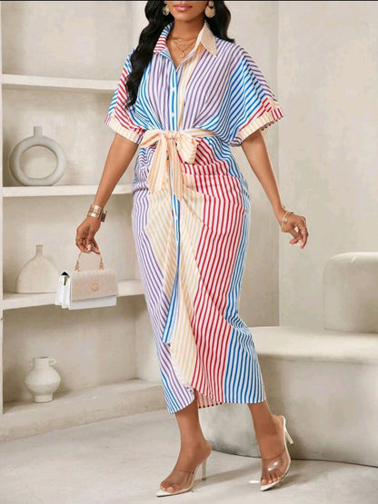 Robe de bureau, robe de vacances, robe chemise à volants bleue unie effet denim pour femmes