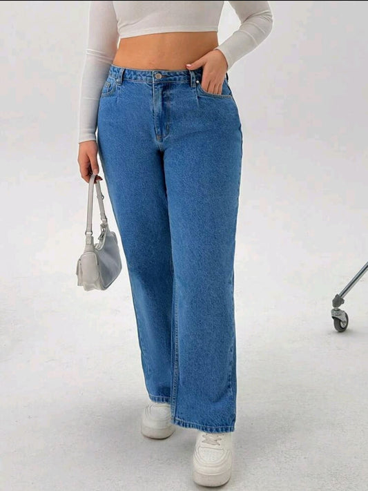 JEAN TAILLÉ PLISSÉ À TAILLE HAUTE GRANDE TAILLE