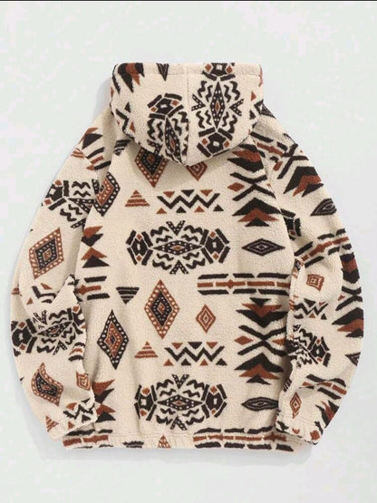 Manfinity Hypemode Sweat-shirt à capuche en molleton ample pour hommes avec motif géométrique, poche kangourou