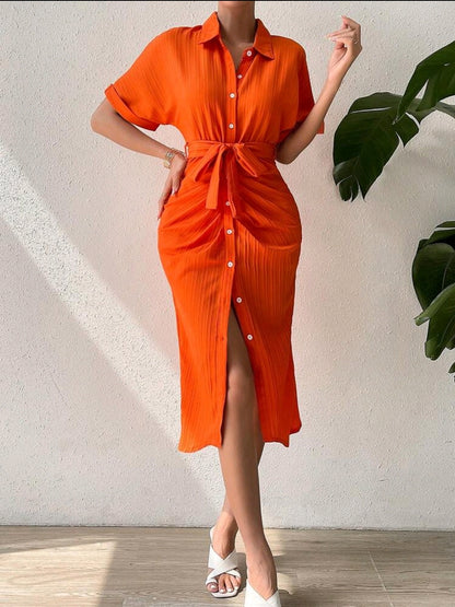 Rafferiza Robe Chemise À Ruché À Bouton Ceinturé